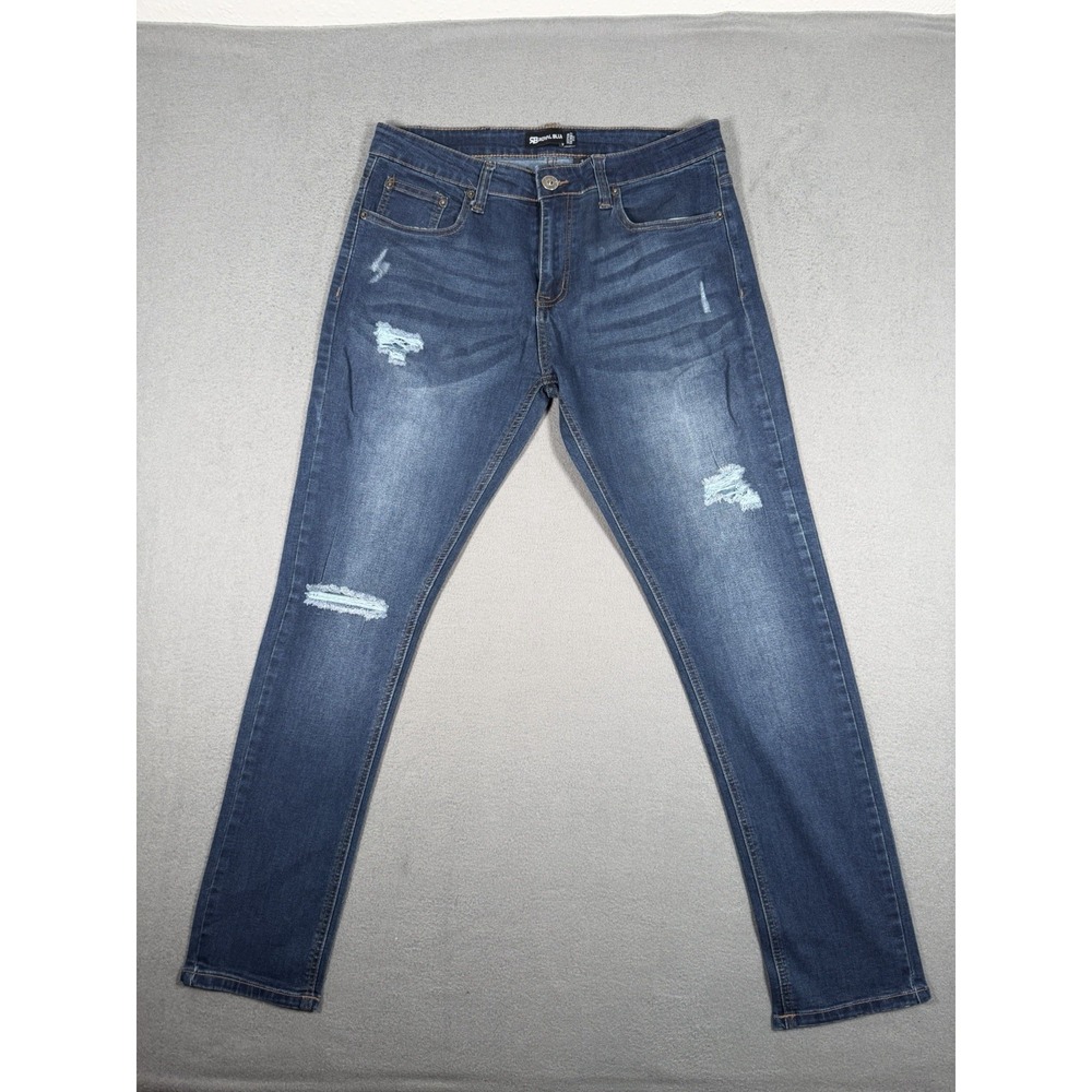 Royal Blue Distressed Super Skinny Jeans Mens Size 34x30